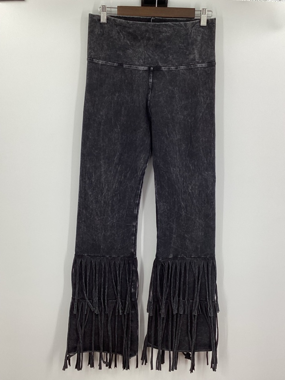 T Party Black Mineral Fringed High-Waist Yoga Pant - Black